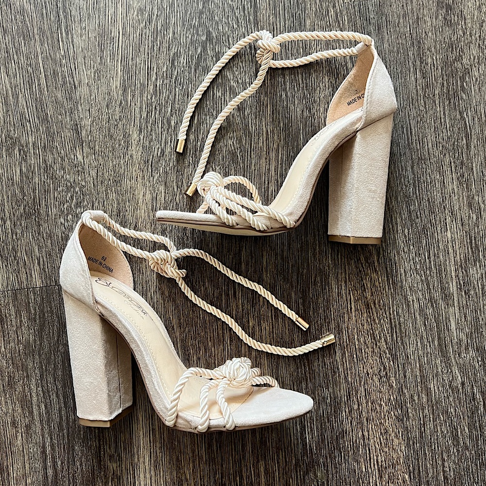 NEW Nude Strappy Rope and Knot Heeled Sandals